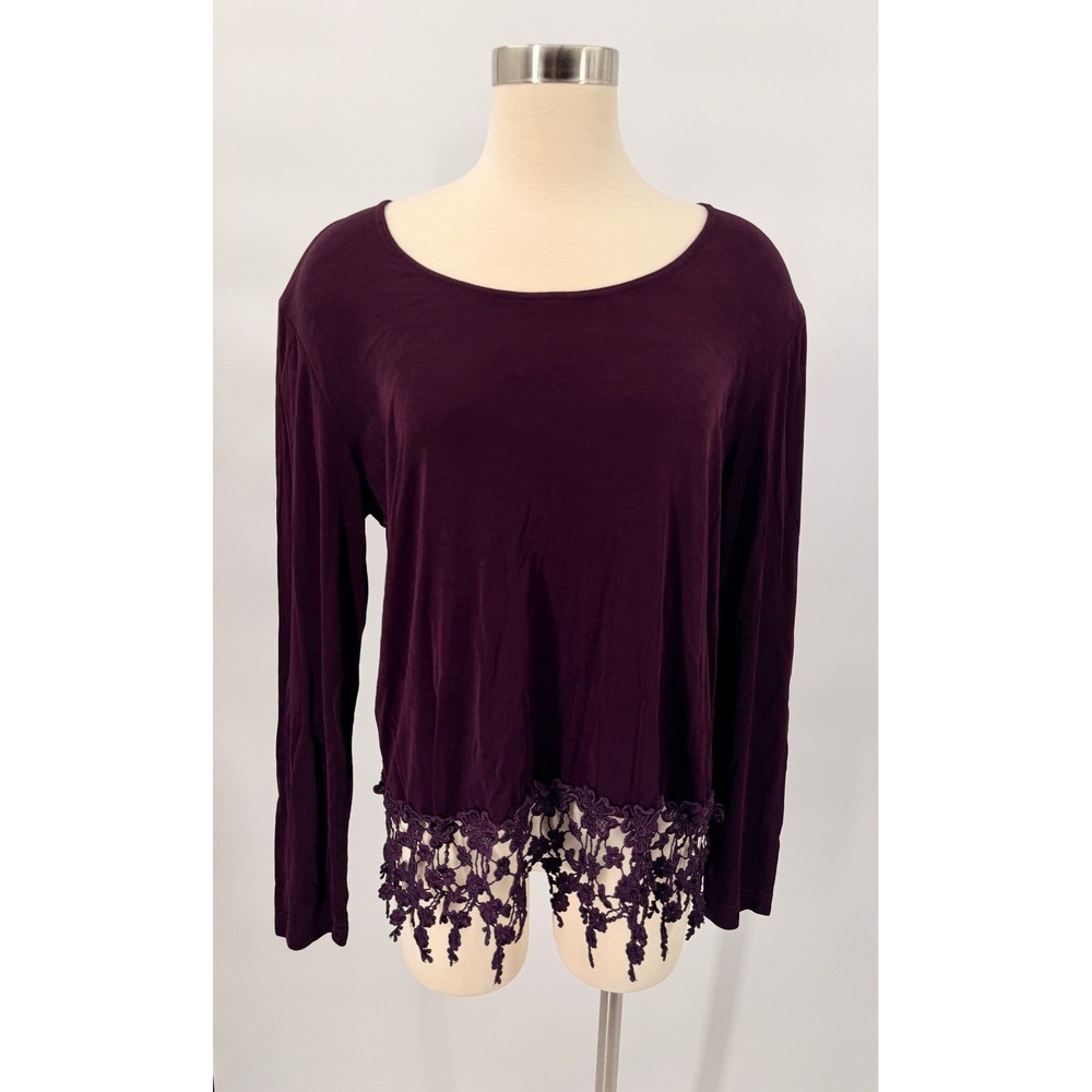 Rabbit Designs Lace Trim Top Womens 14M Purple Long Sleeve Crochet Blouse